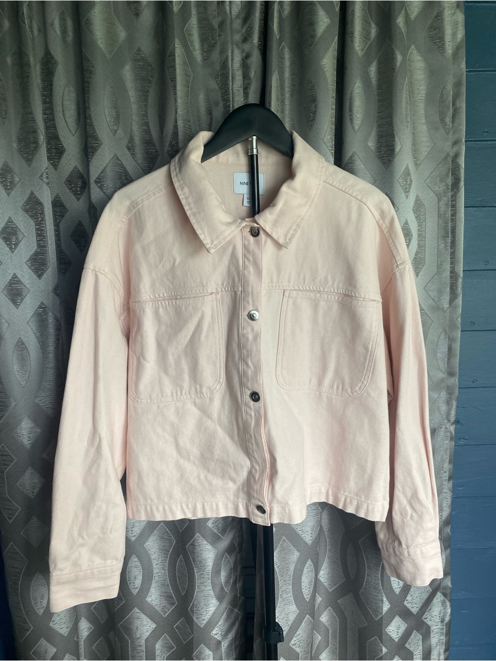 Nine West Crystal Pink Cropped Trucker Jacket Women’s XL Denim Style Y2K